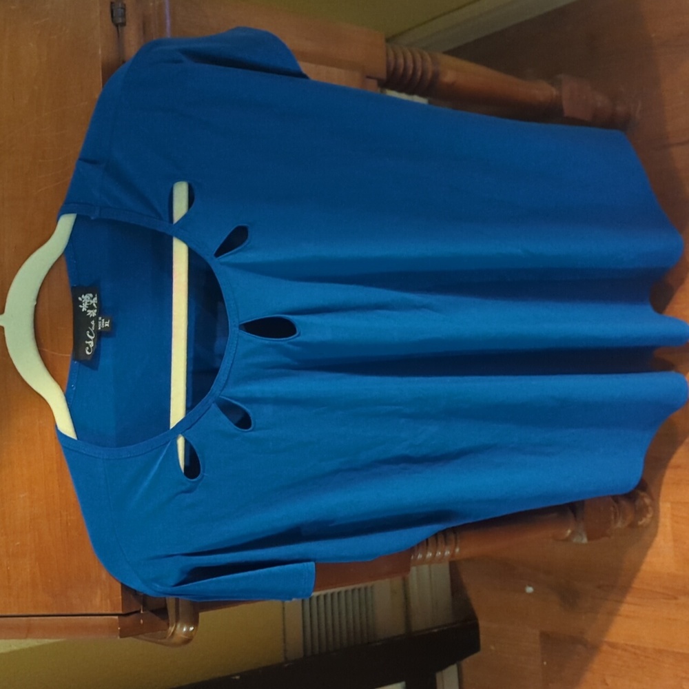 2 piece  shirt Blue Capri polsyter and spandex